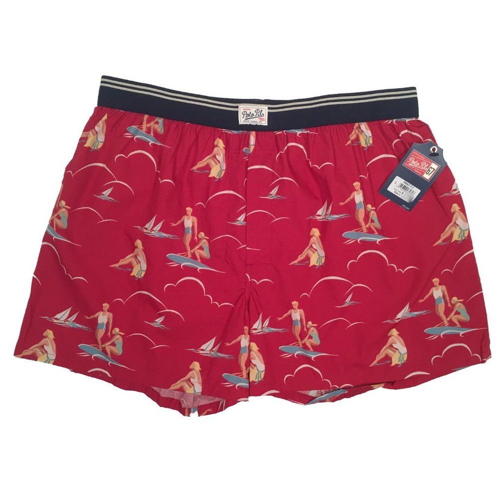 NEW Polo Ralph Lauren Boxer Shorts Underwear! Med Red Vintage Surfing Design